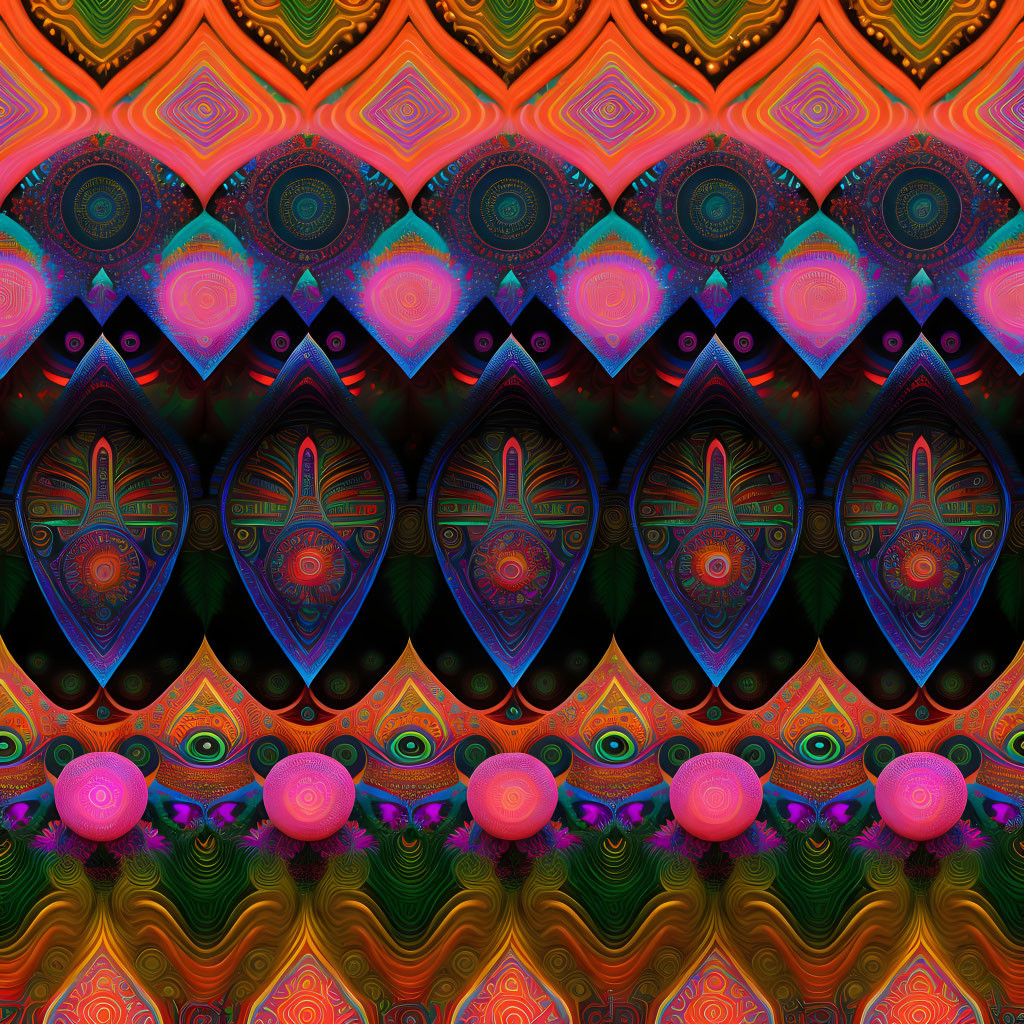 Colorful Symmetrical Abstract Pattern in Red, Orange, Green, Purple