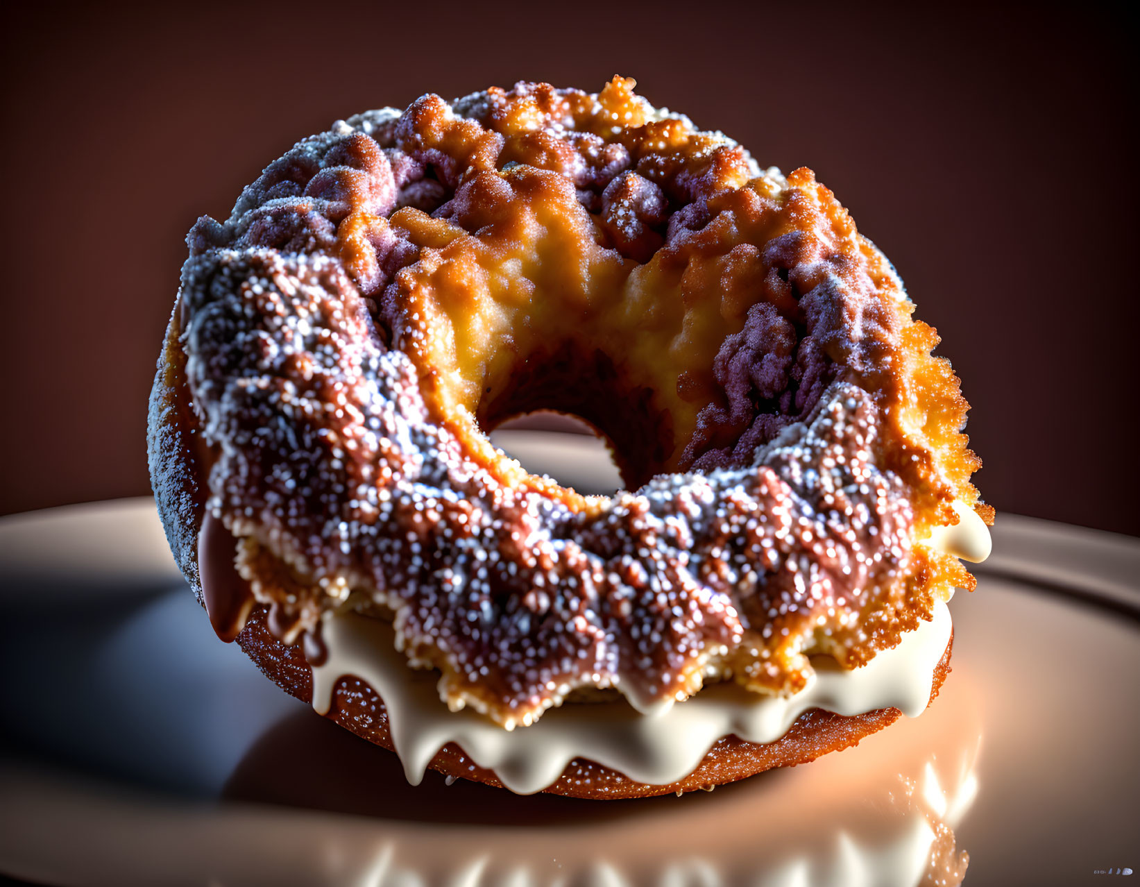 Close-Up of Sugared Glazed Bundt Cake on White Plate