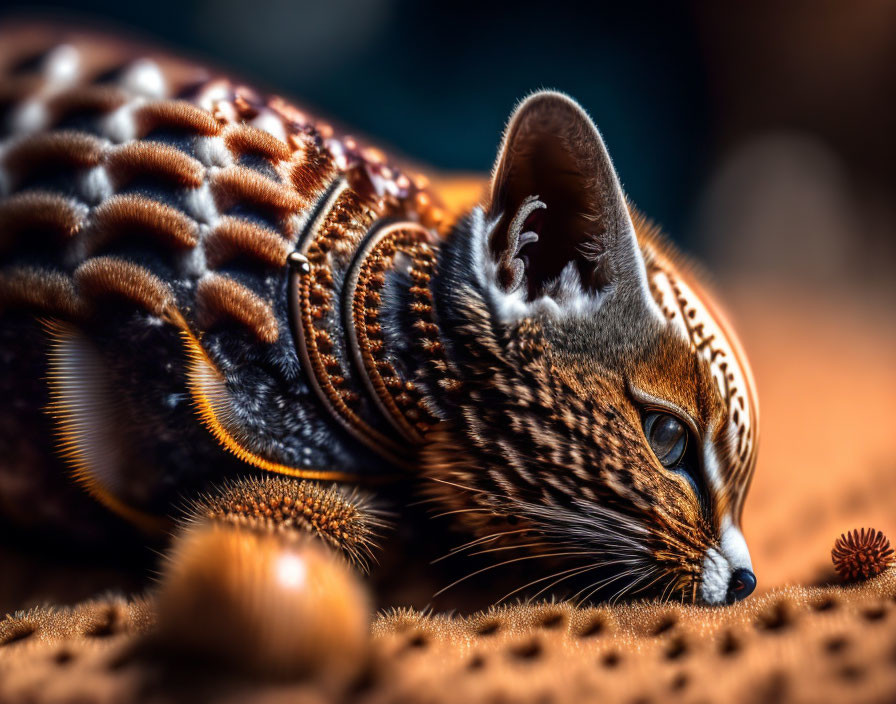 Whimsical digital art: Cat and armadillo fusion with intricate patterns