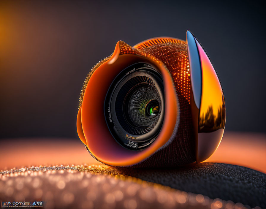 Vibrant Orange Textured Camera Lens on Sandy Surface