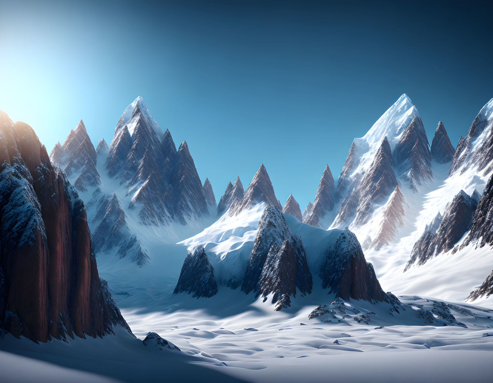 Snow-Covered Mountains Landscape Under Blue Sky