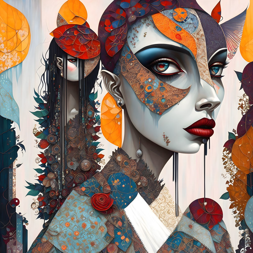 Colorful Stylized Woman with Abstract Floral and Geometric Elements