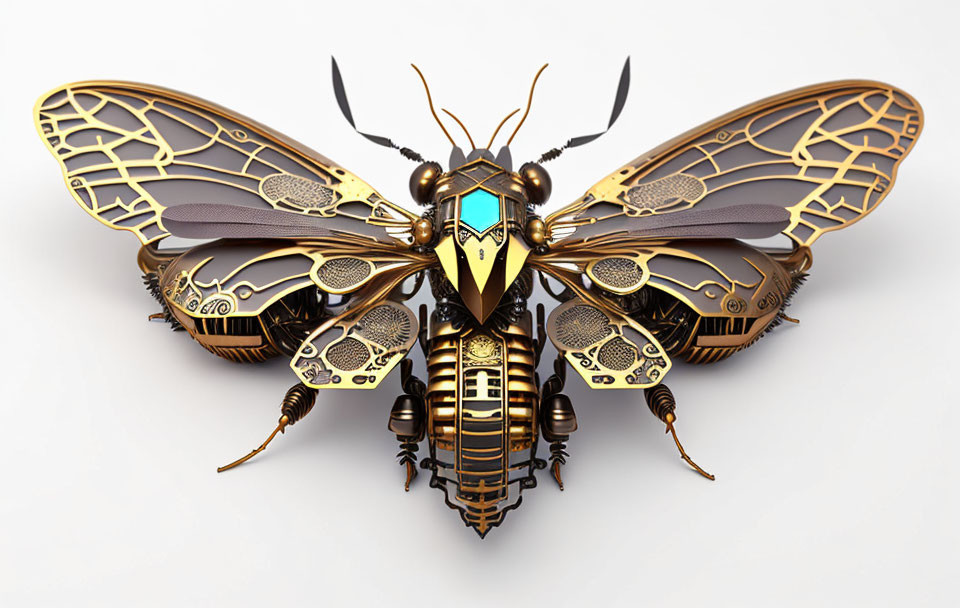 Steampunk-inspired mechanical butterfly with intricate gears and metallic wings