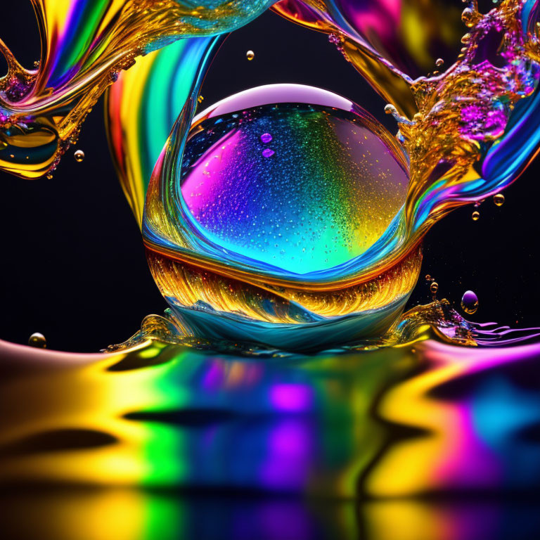 Vivid Rainbow Gradients Reflecting in Liquid Splash