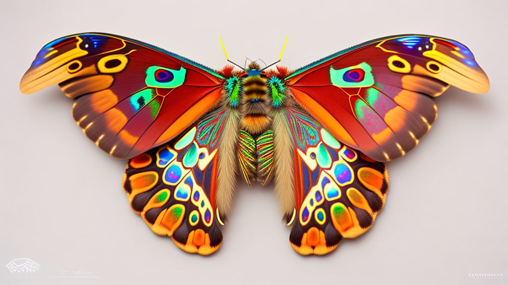 Colorful Butterfly with Red, Blue, and Orange Wing Patterns Displayed