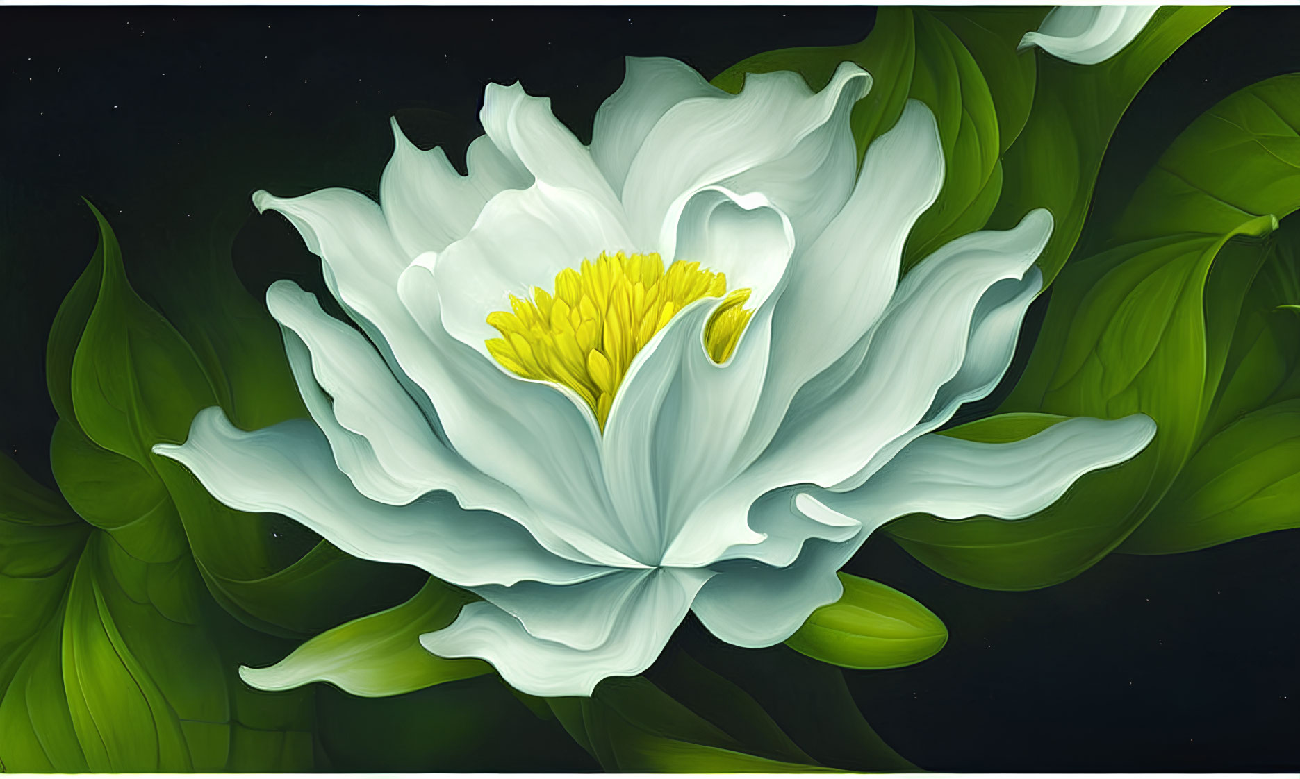 Detailed Digital Illustration of Large White Flower with Yellow Stamens