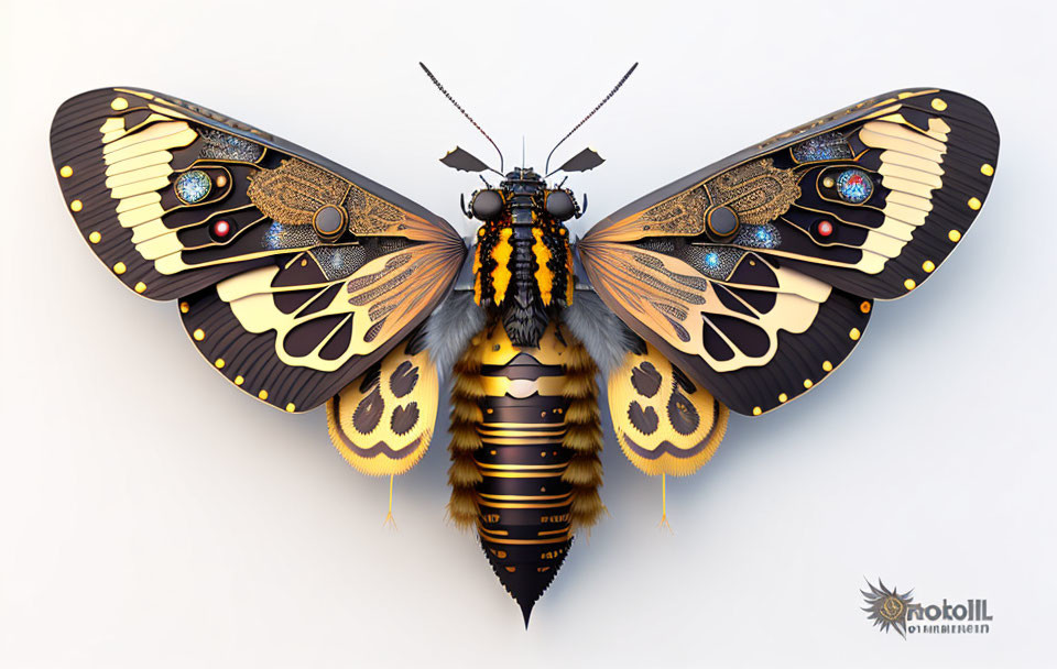 Colorful Butterfly Artwork with Intricate Patterns and Jewel-like Elements