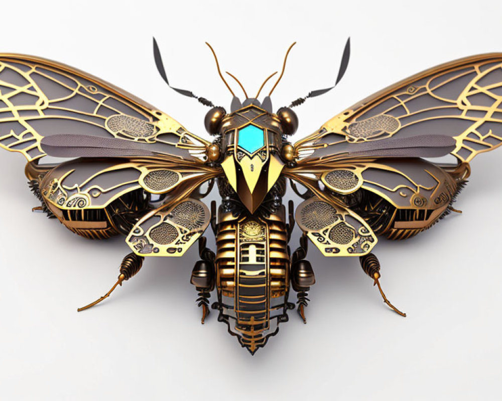 Steampunk-inspired mechanical butterfly with intricate gears and metallic wings