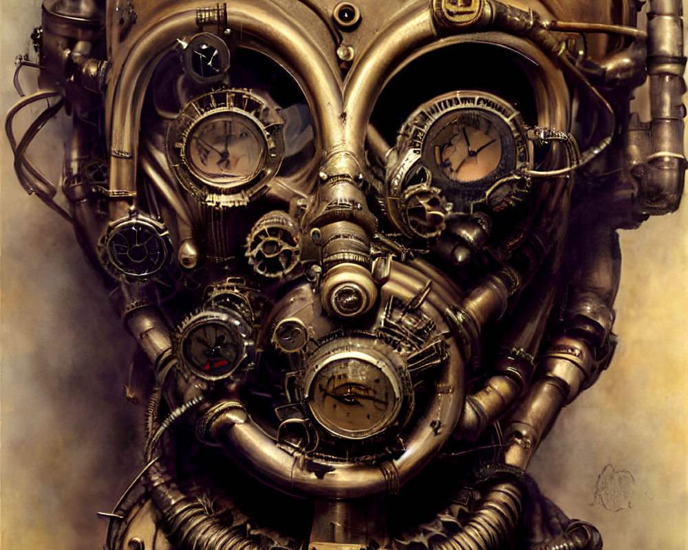 Intricate Steampunk-style Mask with Brass Color Palette