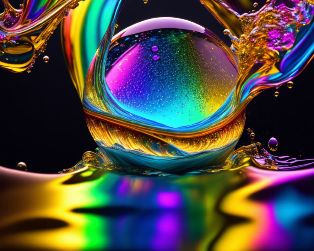 Vivid Rainbow Gradients Reflecting in Liquid Splash