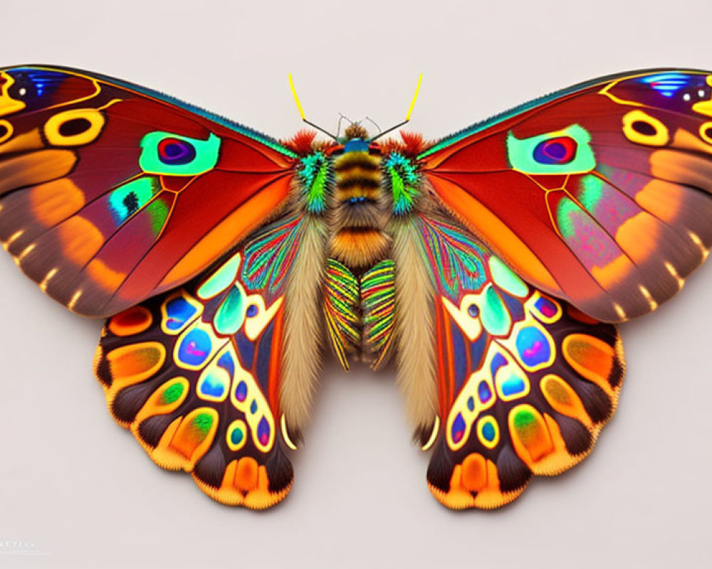 Colorful Butterfly with Red, Blue, and Orange Wing Patterns Displayed