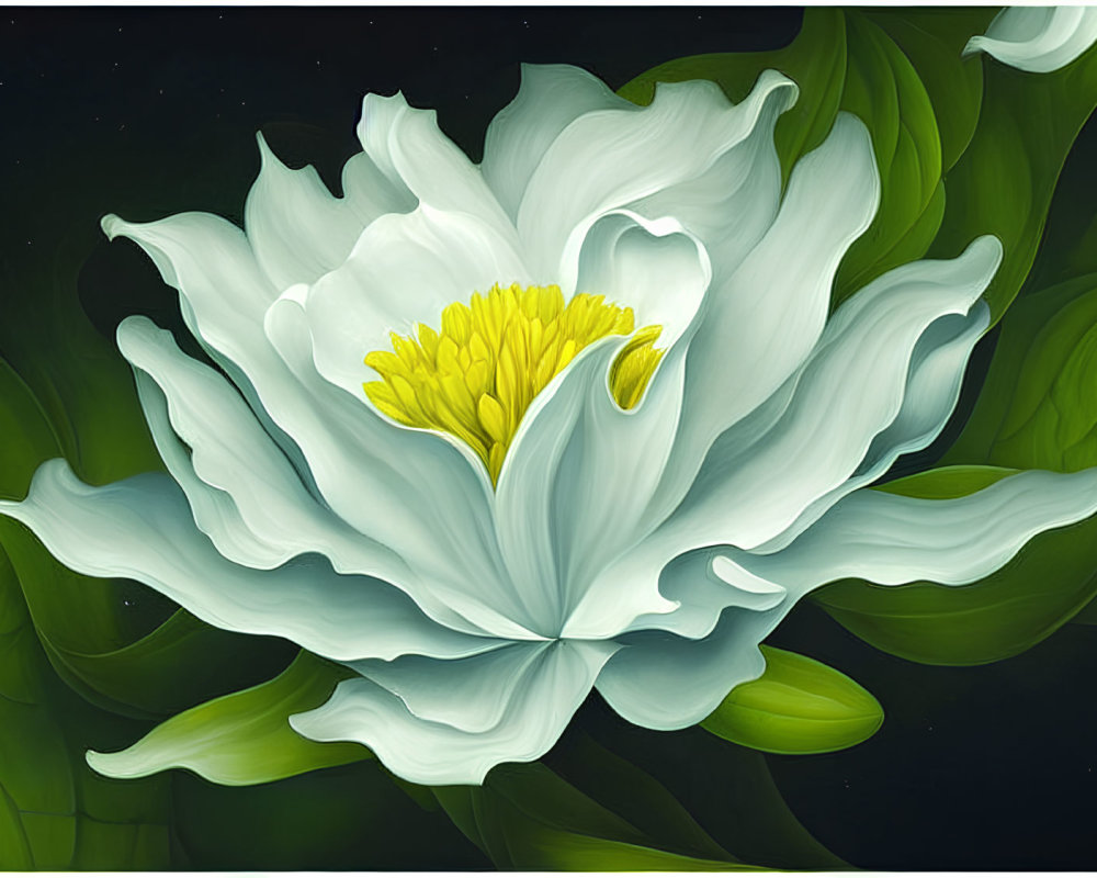 Detailed Digital Illustration of Large White Flower with Yellow Stamens