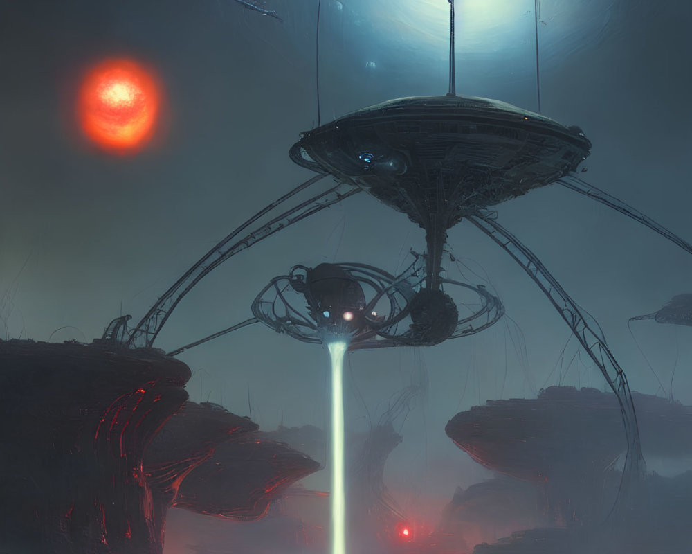 Futuristic sci-fi scene with towering structure and hovering sphere