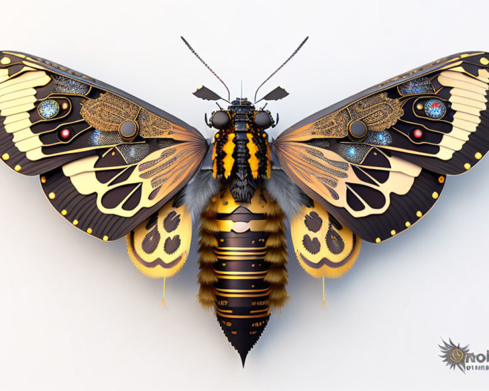 Colorful Butterfly Artwork with Intricate Patterns and Jewel-like Elements