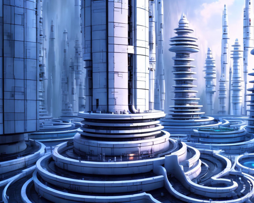 Futuristic white skyscrapers in a high-tech cityscape