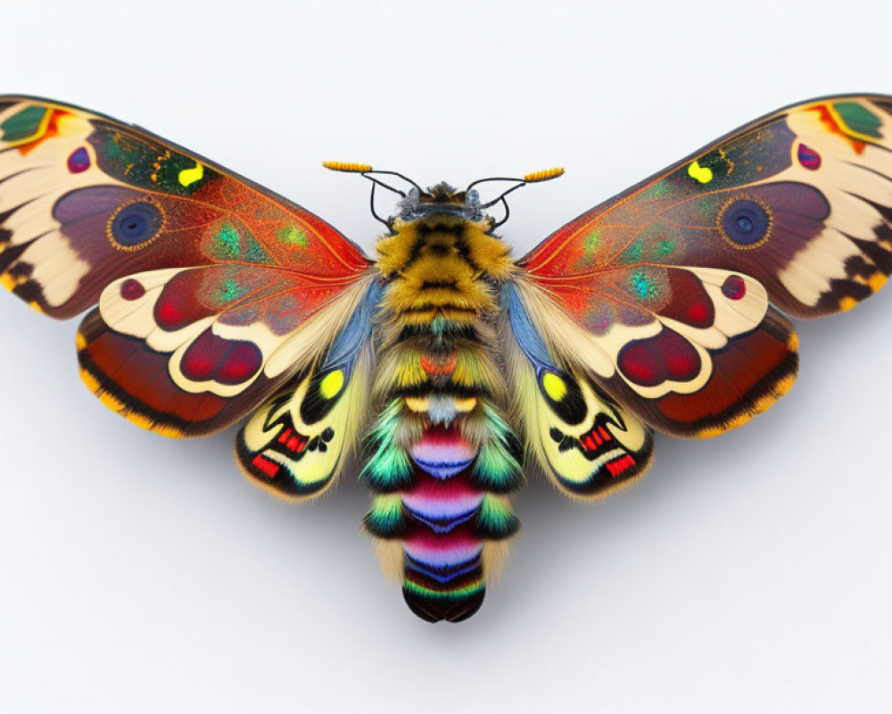 Colorful Symmetrical Moth on White Background