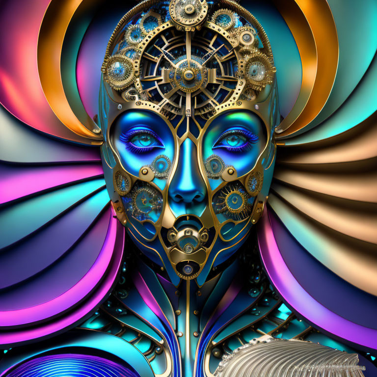 Colorful Clockwork Face Artwork on Abstract Background