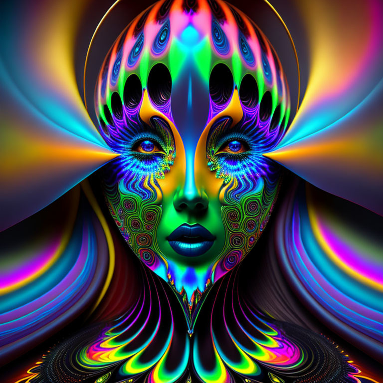 Colorful symmetrical fractal portrait of a woman's face