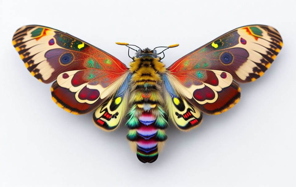 Colorful Symmetrical Moth on White Background