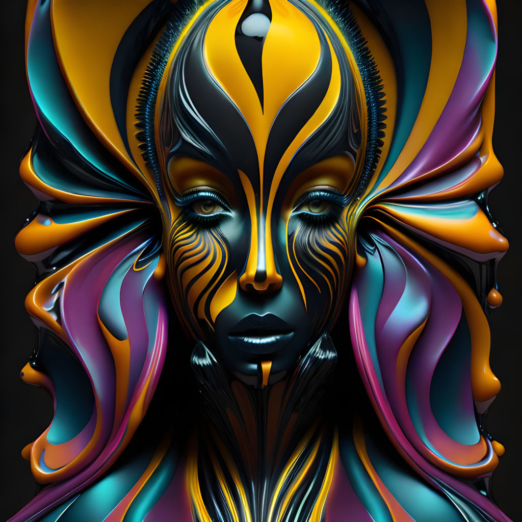 Colorful digital artwork of stylized woman's face with intricate patterns