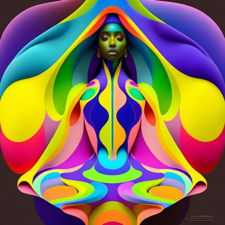 Colorful Symmetrical Shapes Surrounding Woman's Portrait