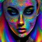 Colorful Digital Artwork of Woman's Face with Psychedelic Patterns