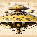 Detailed Vintage UFO Schematics on Sepia Blueprint