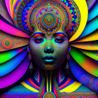 Colorful Symmetrical Abstract Design with Serene Female Face