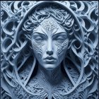 Symmetrical metallic female face with Celtic knot designs in digital artwork