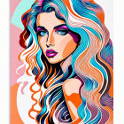 Vibrant portrait of a woman with flowing hair in blue, pink, and orange shades