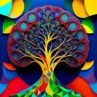 Colorful Tree Artwork with Intricate Branches and Circular Patterns