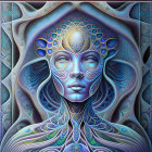 Intricate digital artwork: Female figure with cosmic fractal patterns