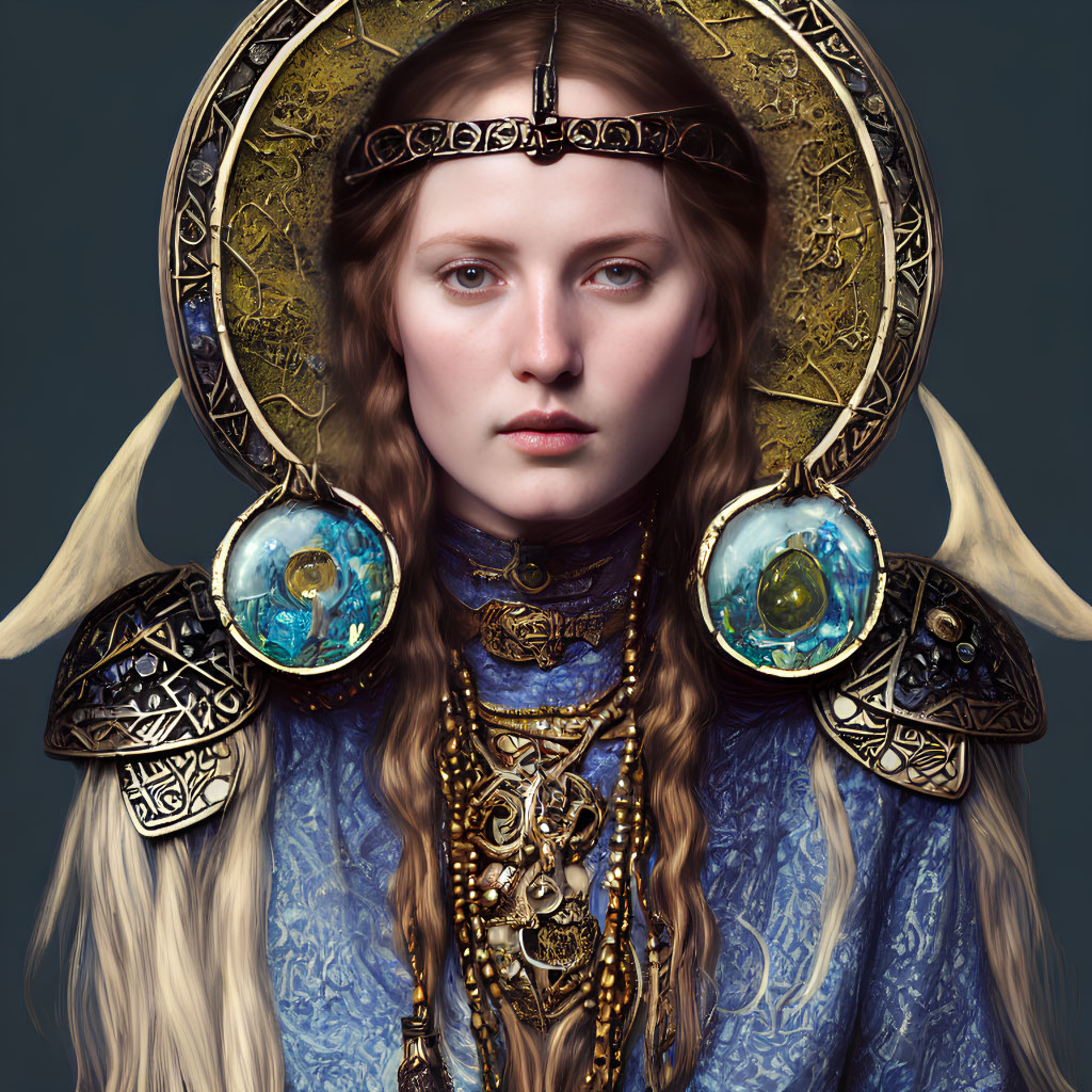 Intricate medieval-inspired portrait of a woman in fantasy attire