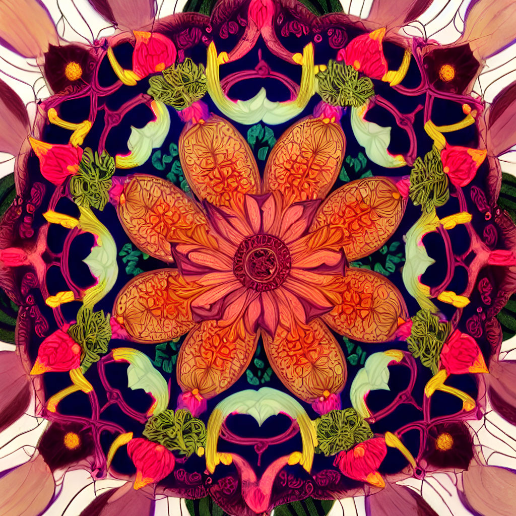 Symmetrical floral digital mandala with vibrant colors