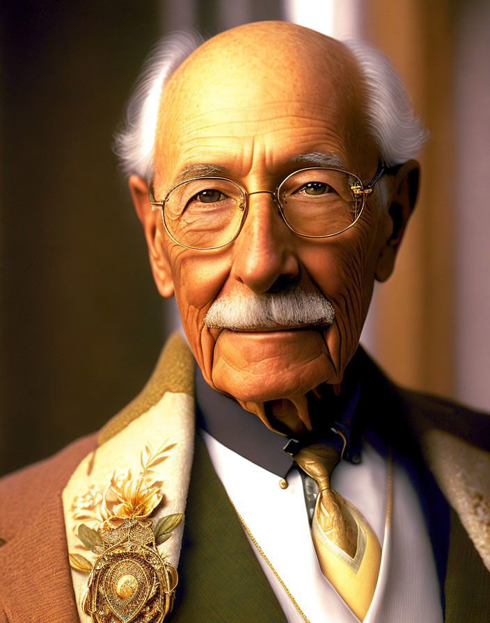 Elderly man in formal suit with round glasses and bow tie