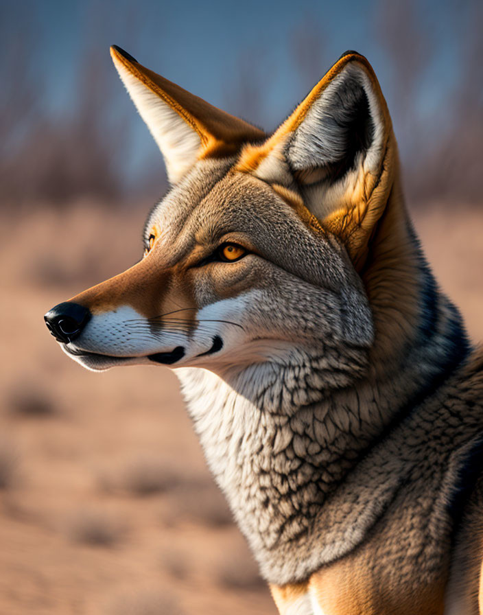 Detailed Close-Up of Coyote Profile with Alert Eyes & Pointed Ears