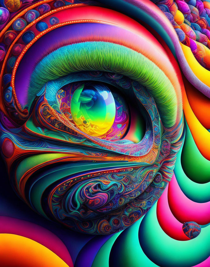 Colorful Abstract Eye Artwork with Swirling Rainbow Patterns