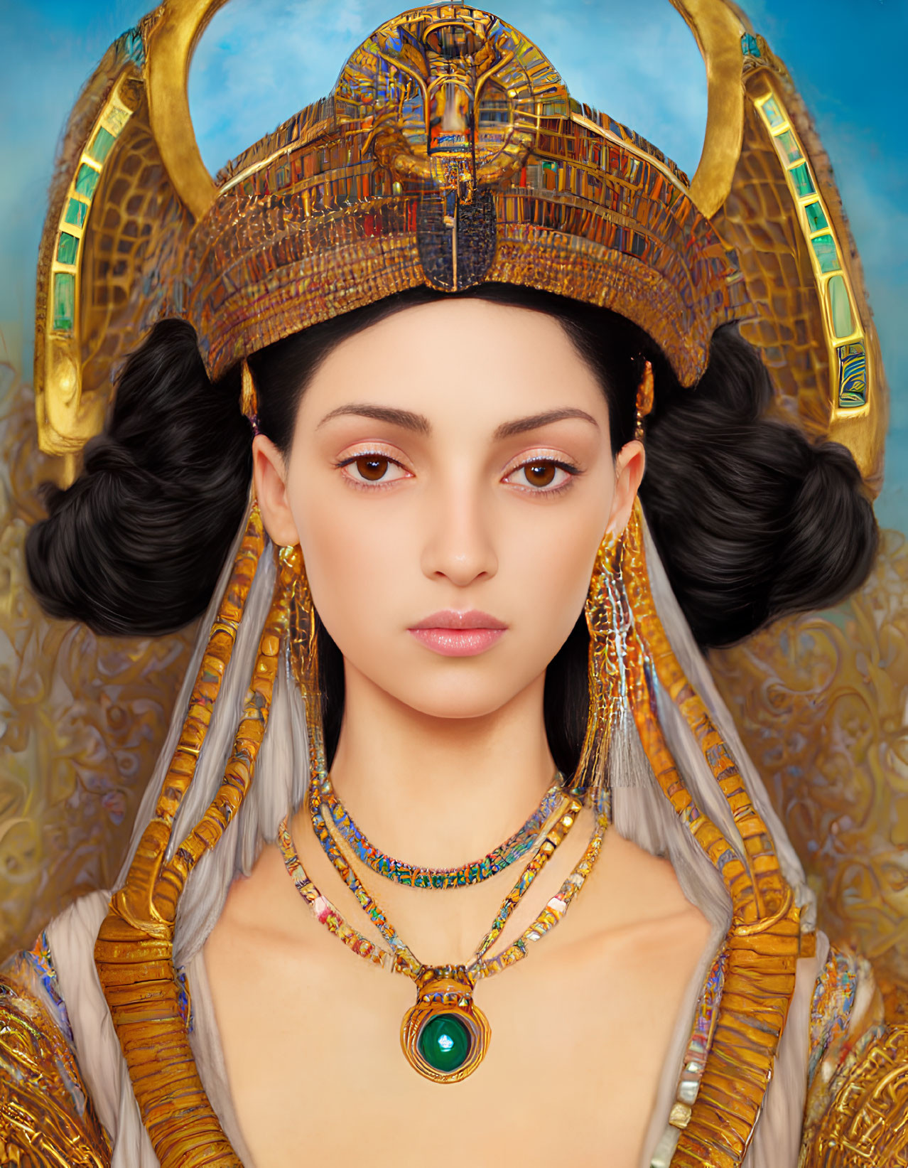 Egyptian Pharaoh-Inspired Woman Portrait with Decorative Headdress