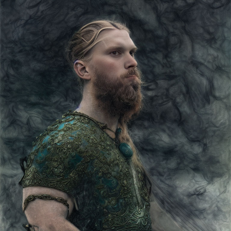 Detailed Portrait of Bearded Man in Green Tunic