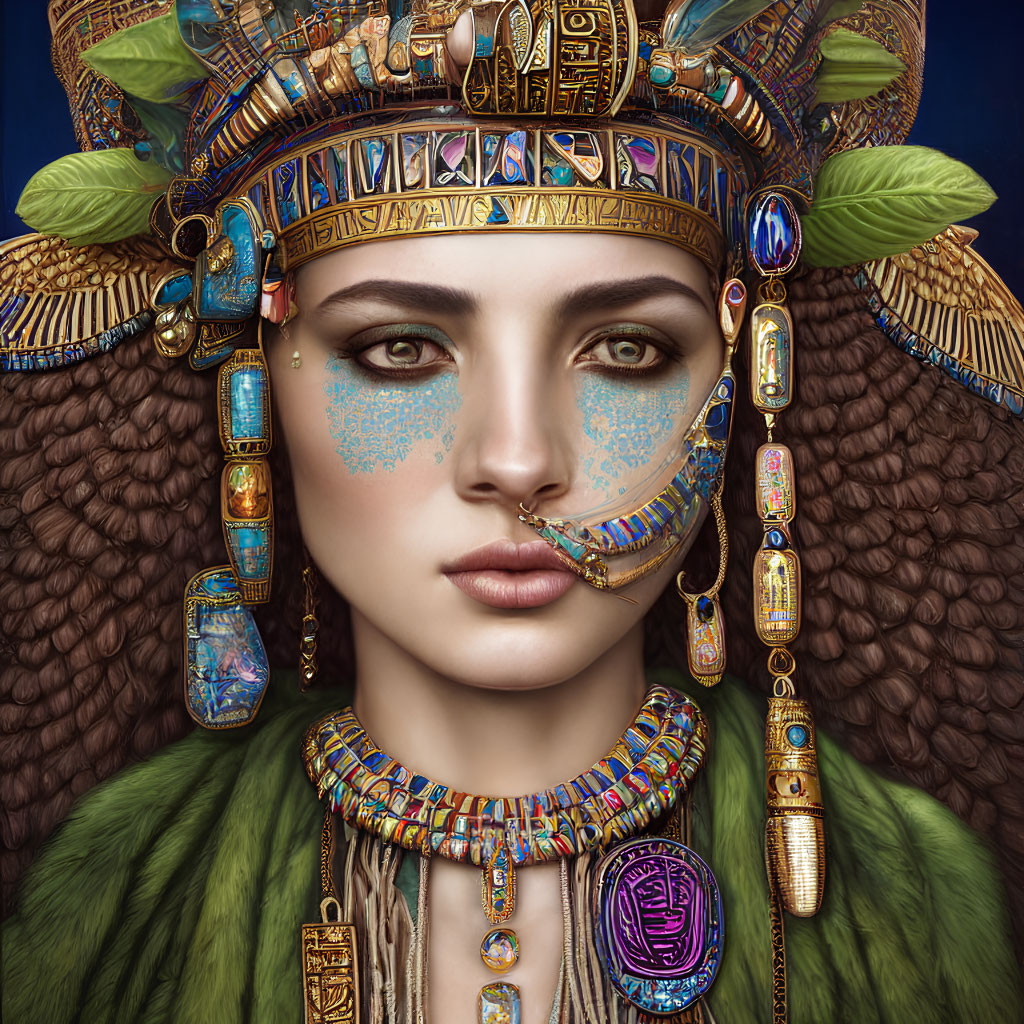 Ancient Egyptian Queen Illustration with Golden Headdress