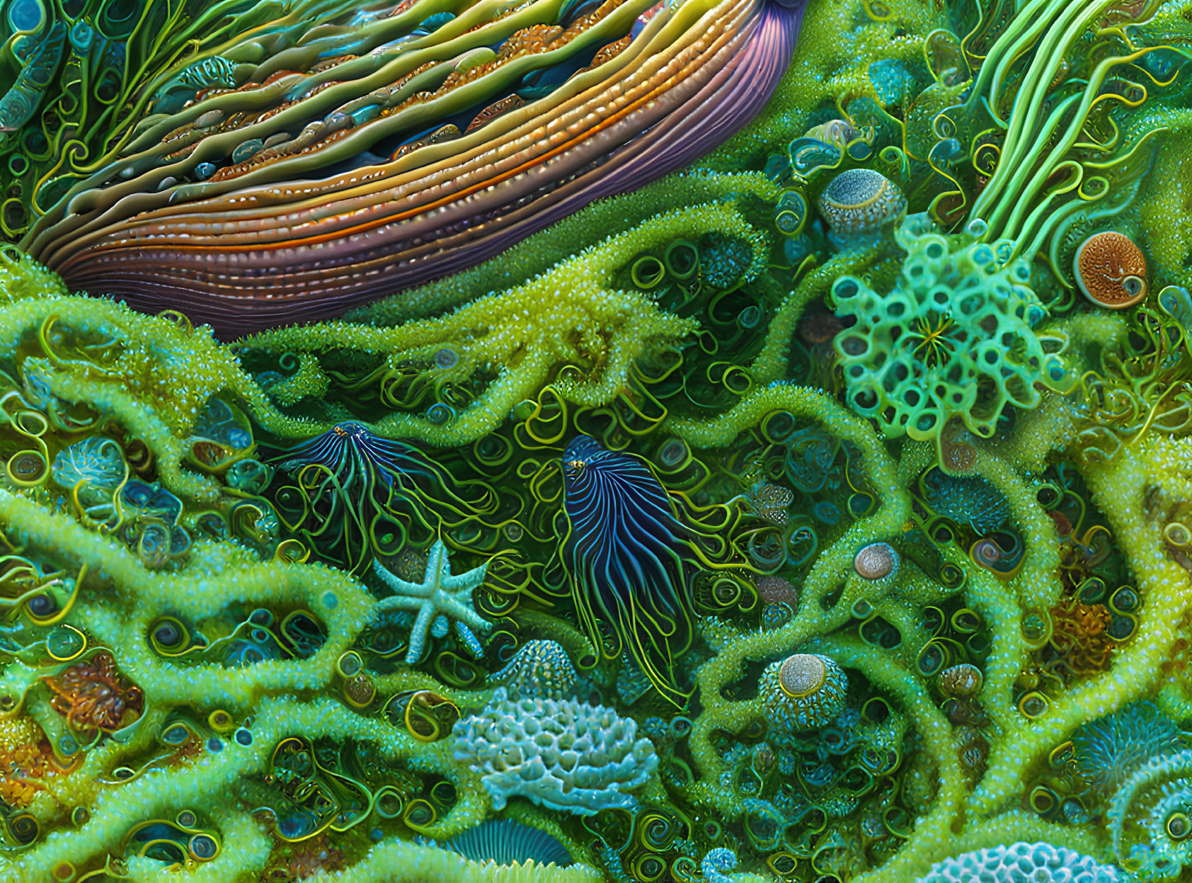 Colorful Underwater Scene with Coral Reefs and Marine Life