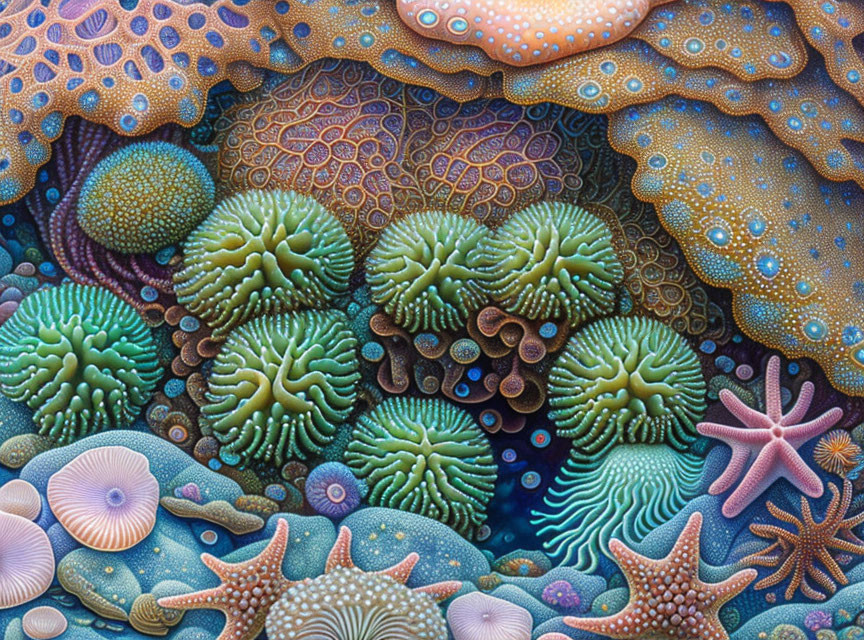 Colorful Coral and Sea Life Illustration: Vibrant and Diverse Ecosystem