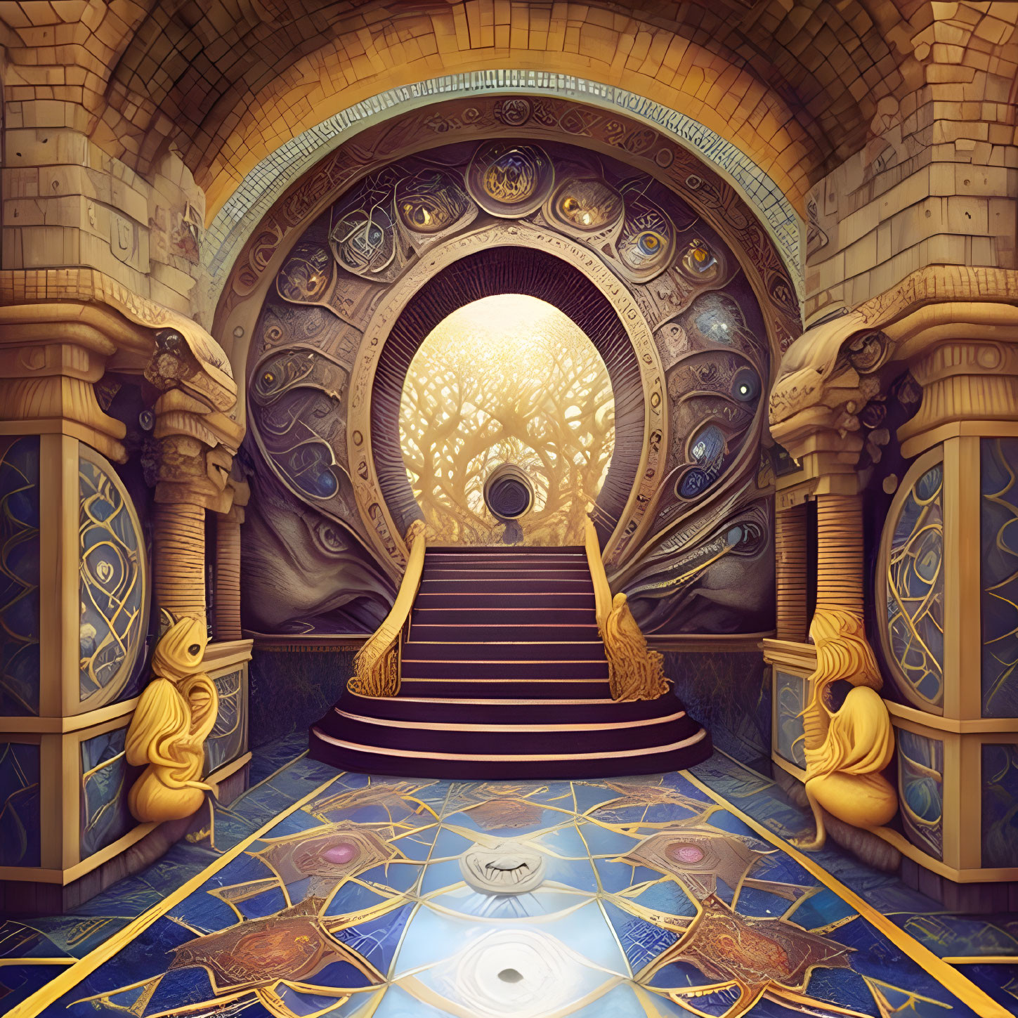 Intricate golden details in fantastical grand hall