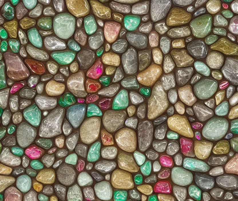 Colorful Multicolored Pebbles Texture with Green and Pink Hues