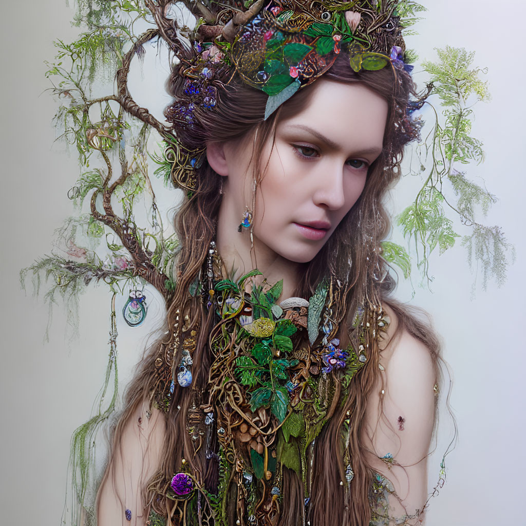 Elaborate headdress with tree-like design and jeweled insects