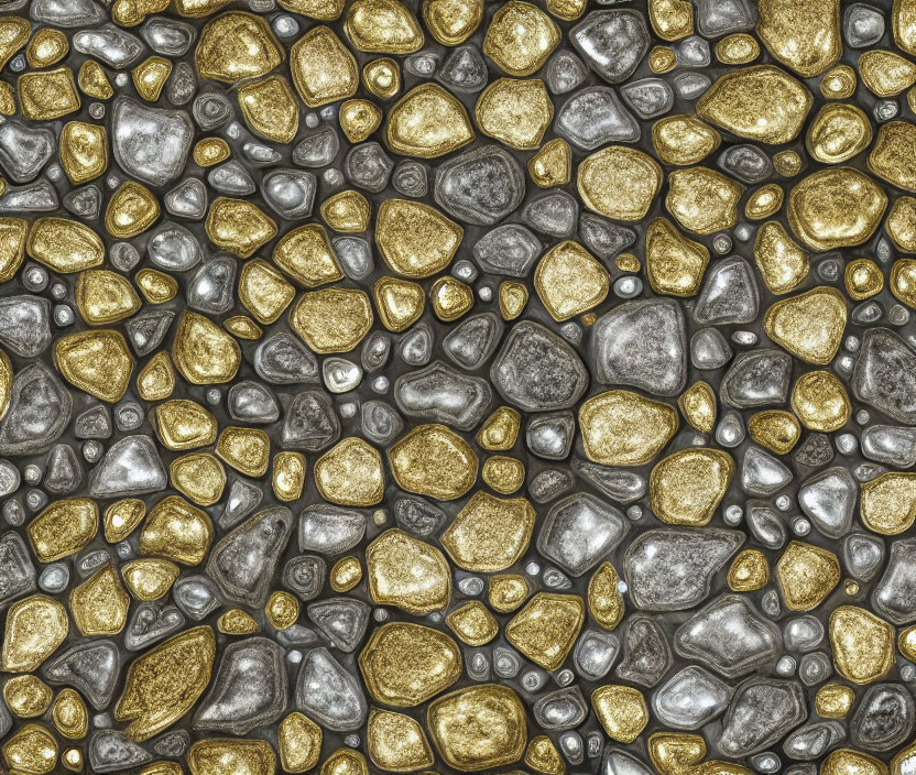 Grey and Gold Pebble-Shaped Pattern in Textured Mosaic Design