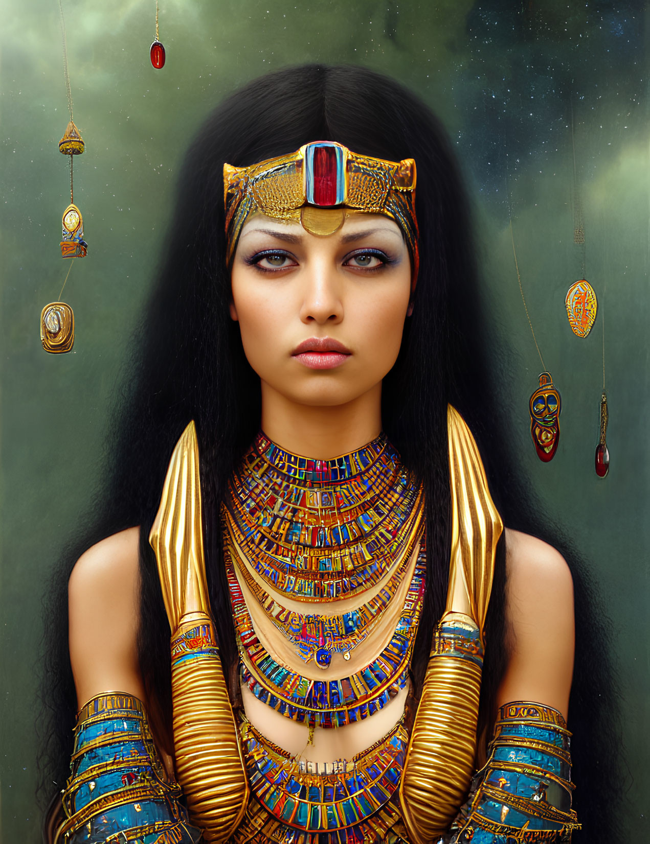 Digital Artwork: Ancient Egyptian Woman in Cosmic Setting