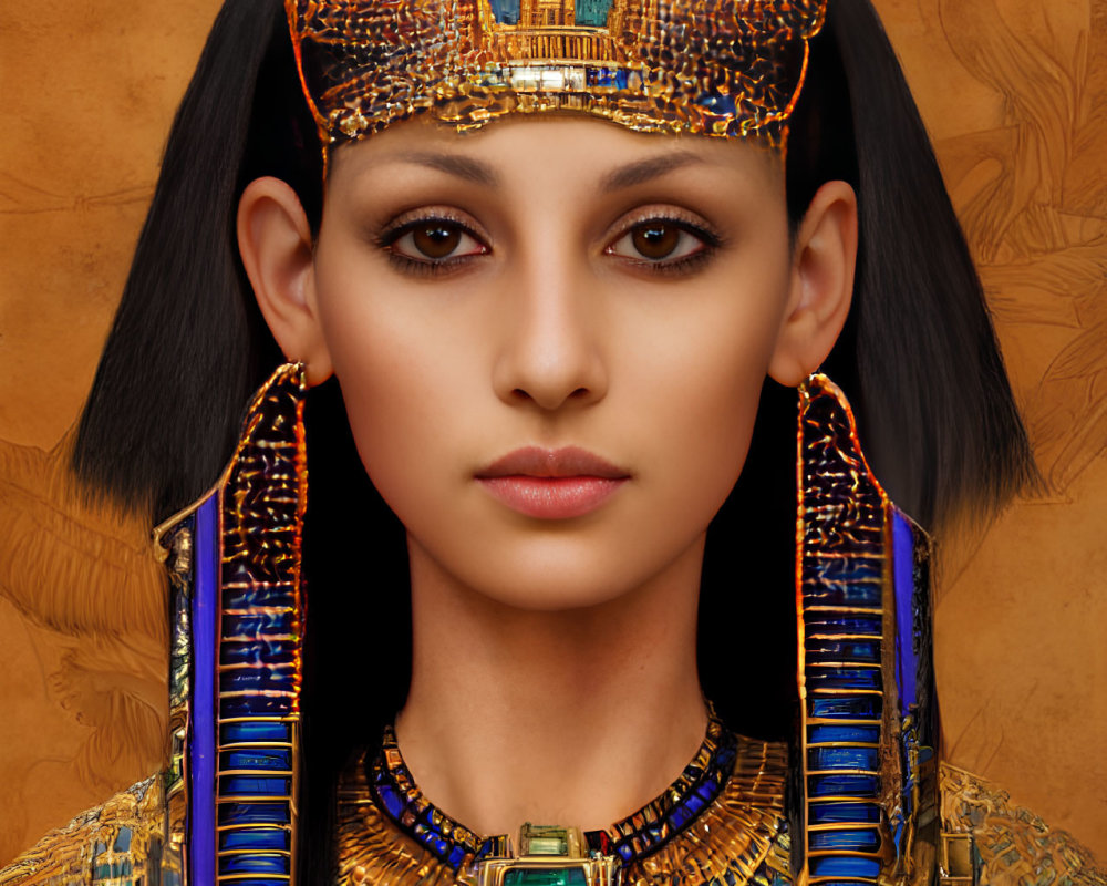 Digital artwork: Ancient Egyptian pharaoh with gold and blue headdress