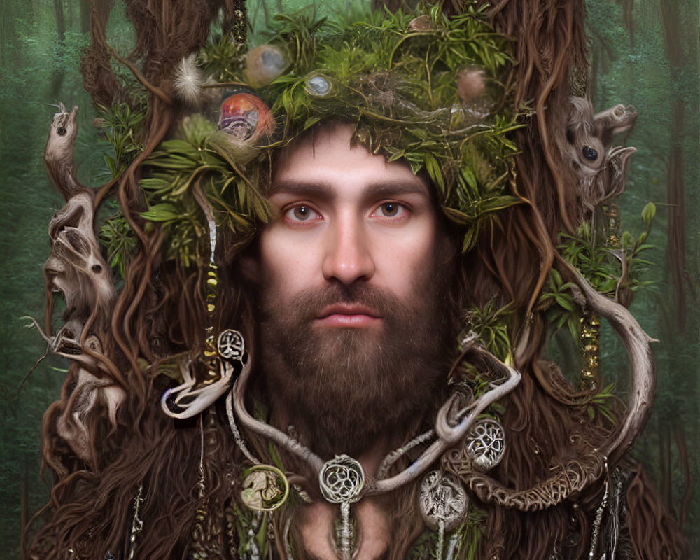 Man with Forest-Themed Beard Design