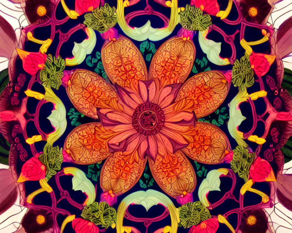 Symmetrical floral digital mandala with vibrant colors